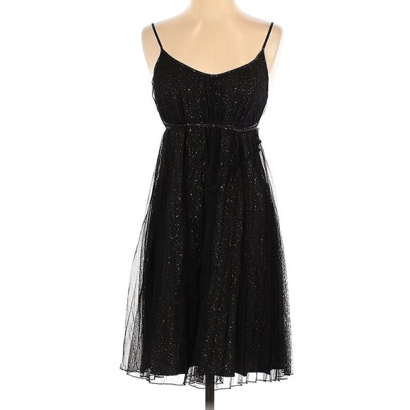 NWT 7 For All Mankind Black Silk Pleated Gold Shimmer Tulle Cocktail Party Dress - Picture 2 of 12